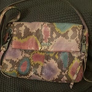 Aimee Kestenberg Pink and Blue Crossbody Bag with Snakeskin Print